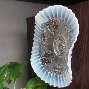 Antique Northwood Blossoms and Palms With Opalescent Crimped Edge, ca 1905